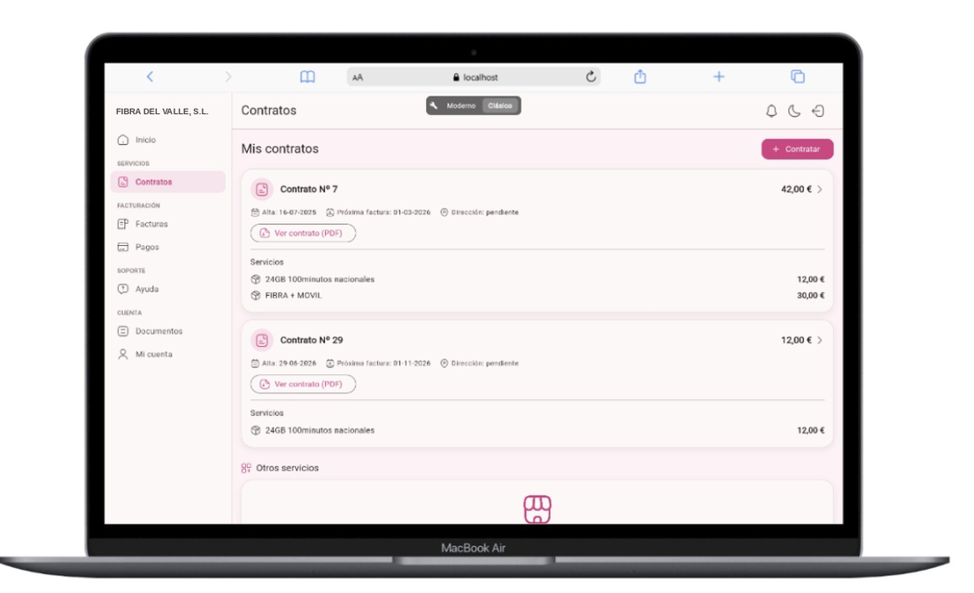 Customer portal in the browser: their contracts, services and invoices