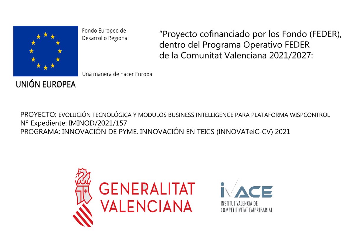 Cartel de la ayuda: proyecto cofinanciado por los Fondos FEDER dentro del Programa Operativo FEDER de la Comunitat Valenciana 2021-2027, con los logotipos de la Unión Europea, la Generalitat Valenciana e IVACE