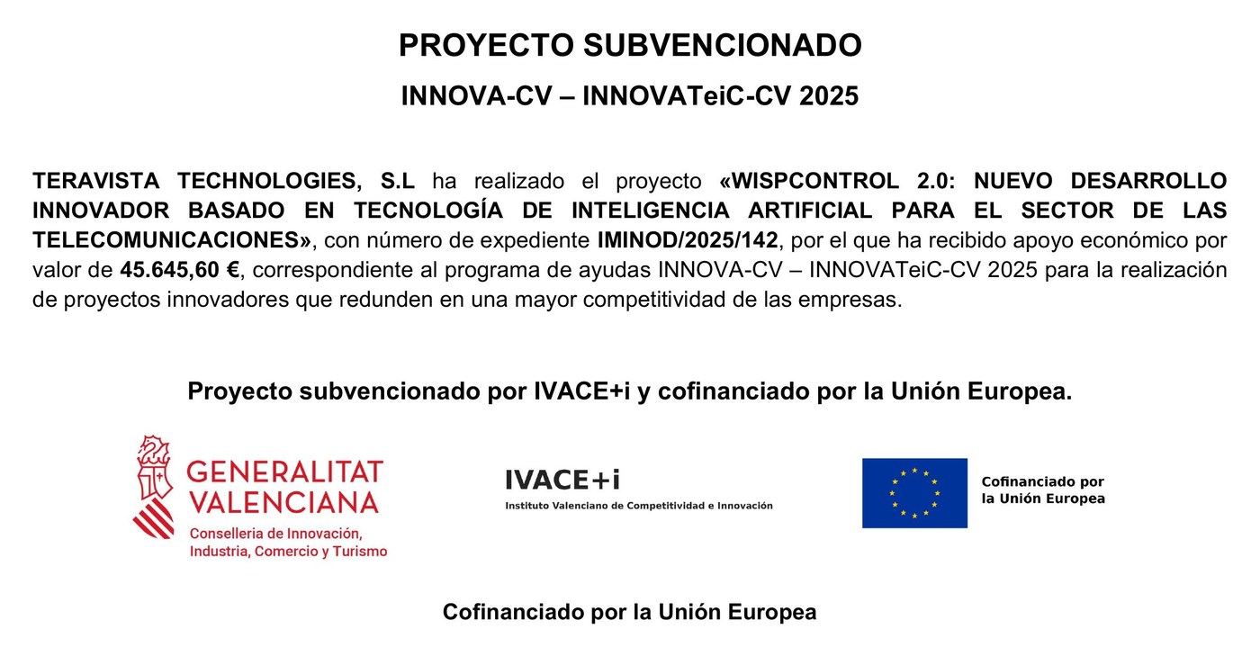 Cartel de difusión del proyecto subvencionado INNOVA-CV – INNOVATeiC-CV 2025, expediente IMINOD/2025/142, con los logotipos de la Generalitat Valenciana, IVACE+i y la Unión Europea